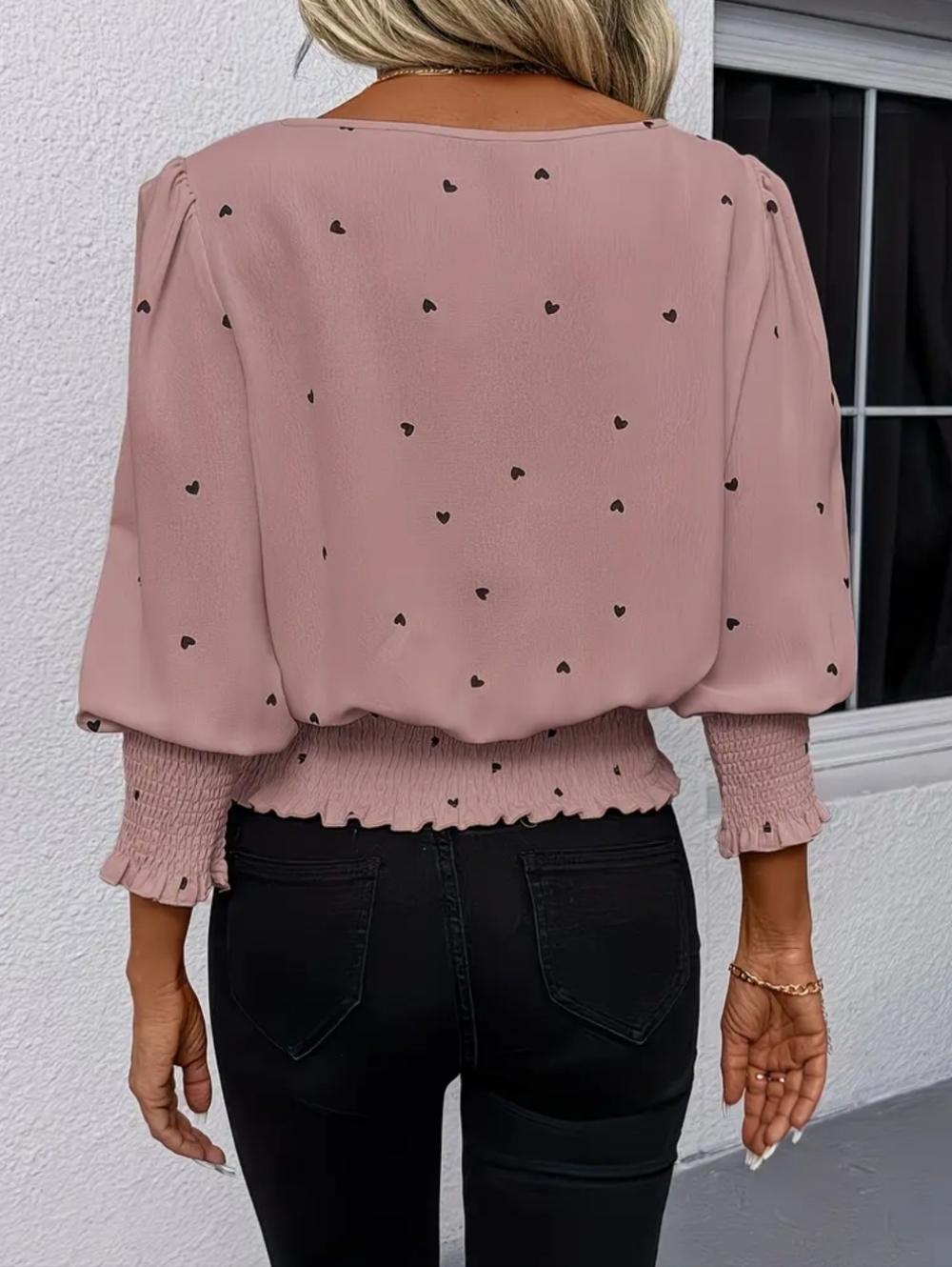 Dusty Pink Heart Print Blouse 🖤 Size XL - NWOT - Picture 3 of 6